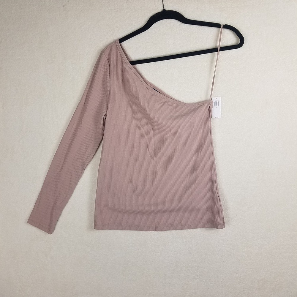 Old Navy One Shoulder Top Womens Large Mauve NWT Ribbed Asymmetrical Long Sleeve